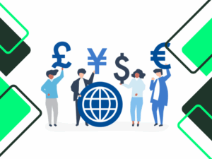 exchange foreign currencies: people-carrying-different-currency-sign