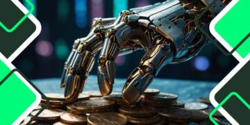 invertir en inteligencia artificial: robot de tecnología avanzada que interactúa con el dinero y las finanzas
