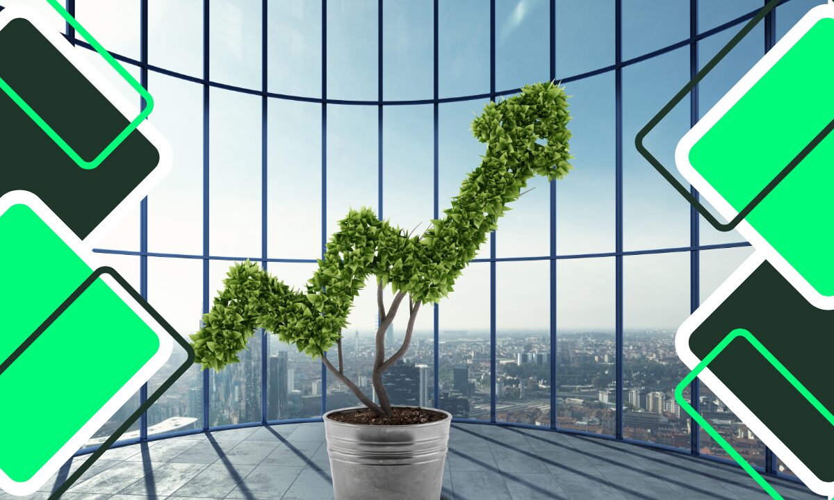 Planta que cresce como uma flecha no escritório em um arranha-céu.